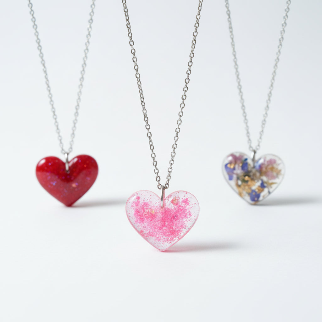Mystery Handcrafted Resin Necklace Bundle - 3 Necklaces (Hearts)