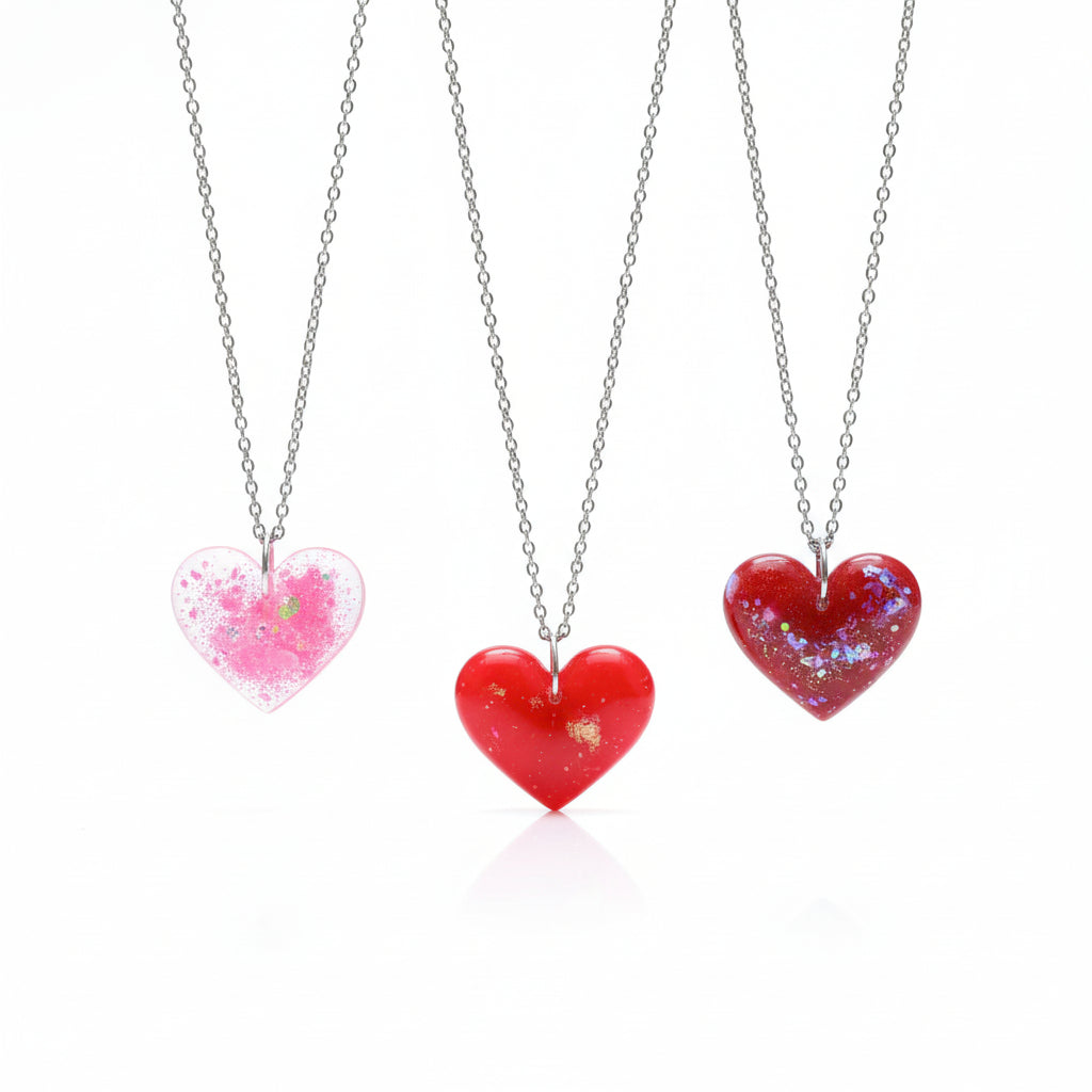 Mystery Handcrafted Resin Necklace Bundle - 3 Necklaces (Hearts)