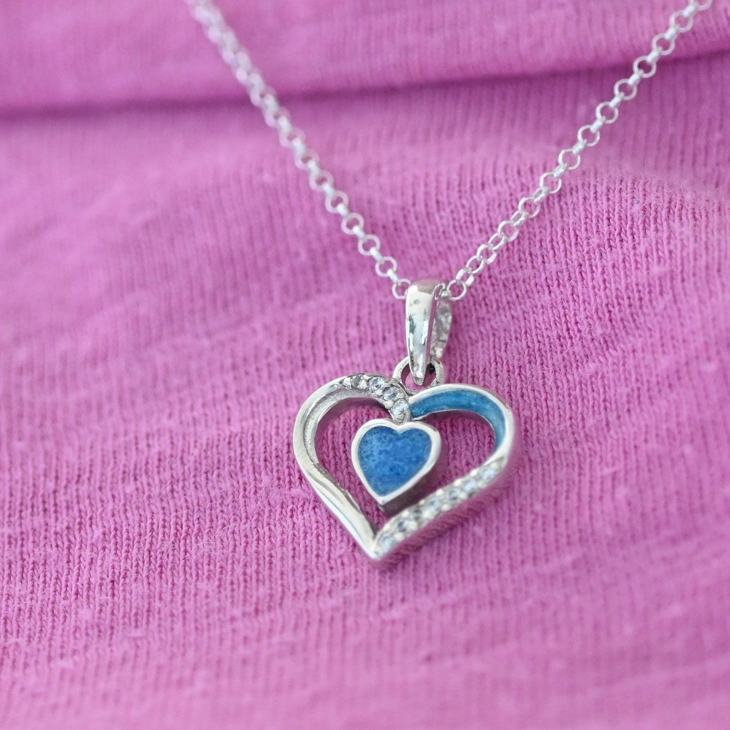 Crystal Centre Heart Bezel Pendant – 925 Silver Memorial Necklace for Ashes