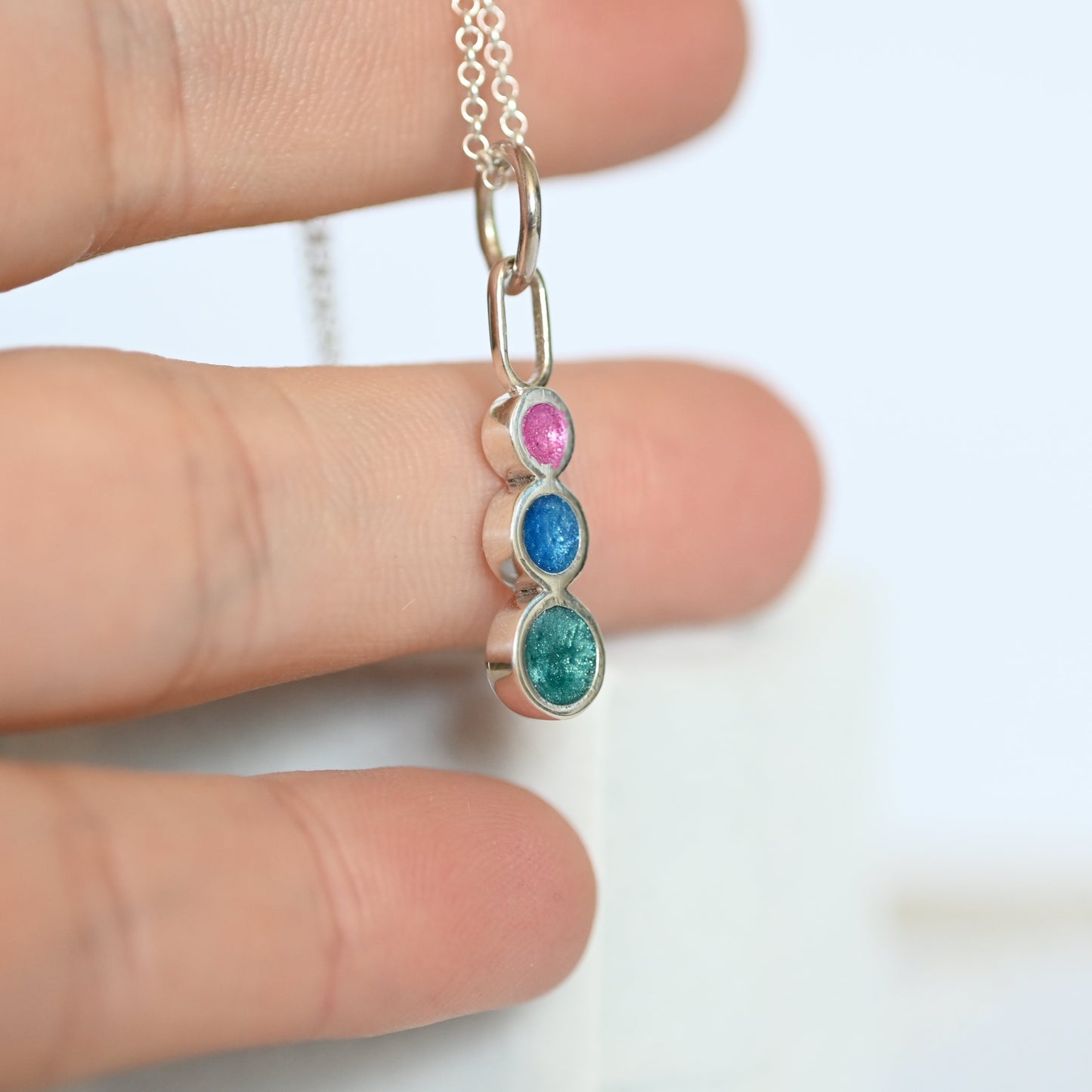 Triple Bezel Pendant with Ashes – 925 Sterling Silver Memorial Necklace, Custom Gold Option