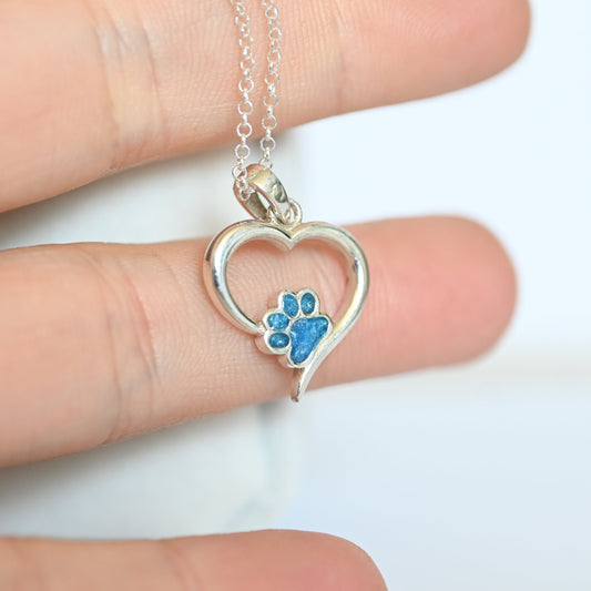 Sterling Silver Pet Memorial Necklace – Angel Heart Paw Print Pendant