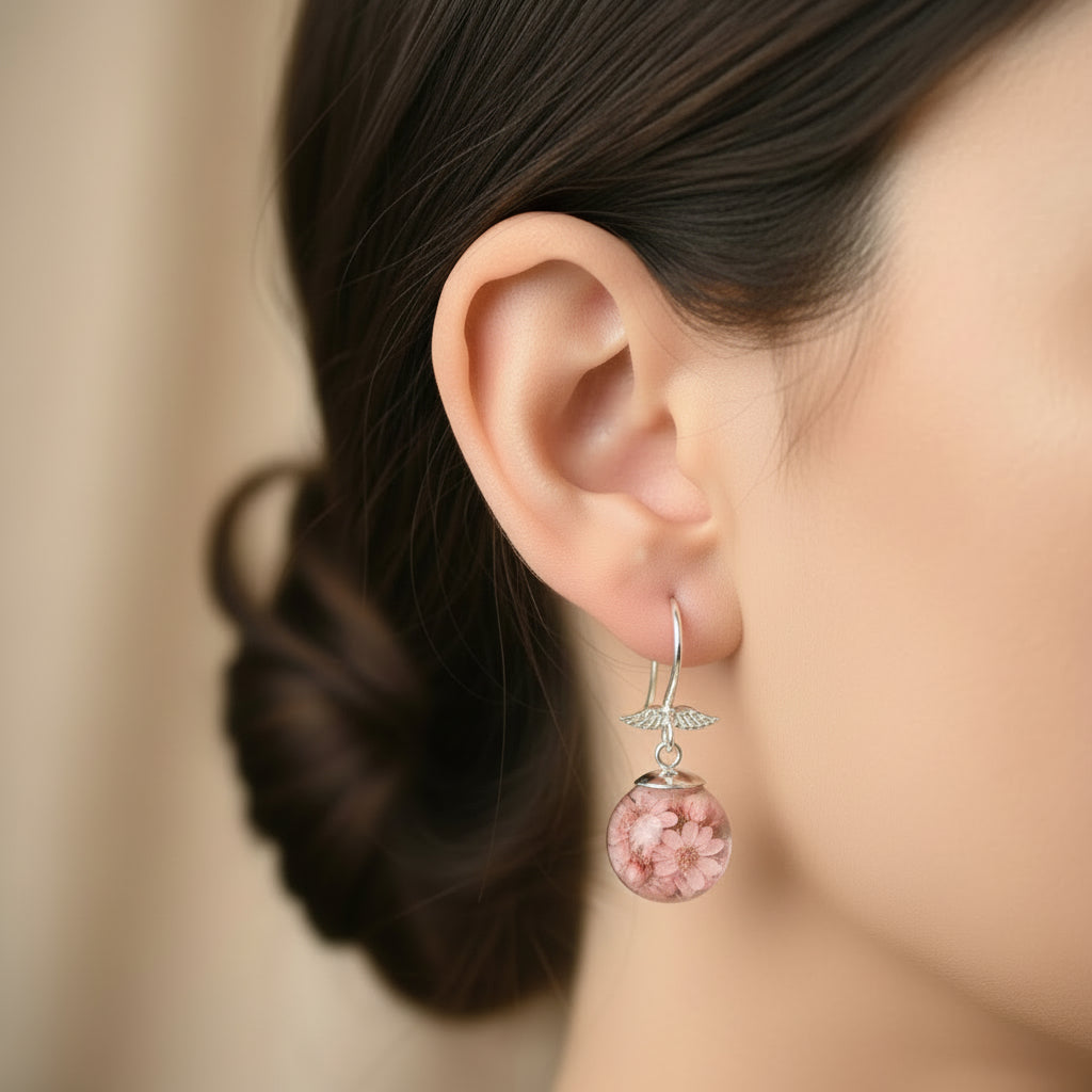 Sphere Flower Preservation Set - Necklace & Earrings - Wedding Bouquet Keepsake