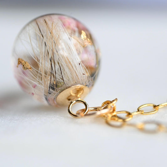 Resin memorial sphere necklace with pet fur and flowers