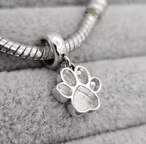 Paw Print Dangle 925 Silver Memorial Charm – Ashes, Hair & Fur Memorial Keepsake | Charm Only – Bracelet Chain Not Included