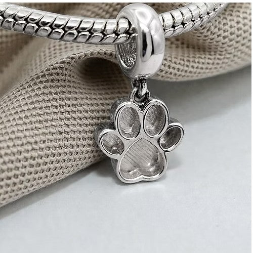 Paw Print Dangle 925 Silver Memorial Charm – Ashes, Hair & Fur Memorial Keepsake | Charm Only – Bracelet Chain Not Included