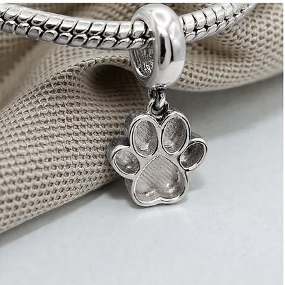 Paw Print Dangle 925 Silver Memorial Charm – Ashes, Hair & Fur Memorial Keepsake | Charm Only – Bracelet Chain Not Included