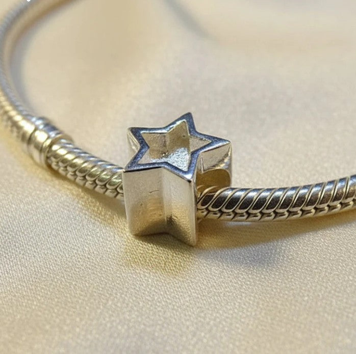 Silver Star Bead 925 Silver Memorial Charm – Ashes, Hair & Fur Memorial Keepsake | Charm Only – Bracelet Chain Not Included