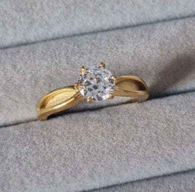 Gold PVD CZ Solitaire Memorial Ring | Stainless Steel 18ct Gold | Ashes, Hair & Fur Keepsake