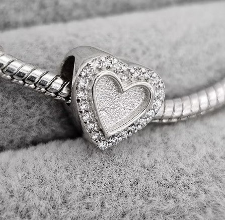 Heart CZ Bead 925 Silver Memorial Charm – Ashes, Hair & Fur Memorial Keepsake | Charm Only – Bracelet Chain Not Included