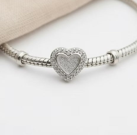 Heart CZ Bead 925 Silver Memorial Charm – Ashes, Hair & Fur Memorial Keepsake | Charm Only – Bracelet Chain Not Included
