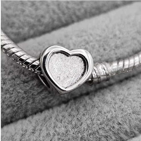 Thick Trim 925 Silver Heart Memorial Charm – Ashes, Hair & Fur Memorial Keepsake | Charm Only – Bracelet Chain Not Included