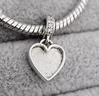 Heart CZ Dangle 925 Silver Memorial Charm – Ashes, Hair & Fur Memorial Keepsake | Charm Only – Bracelet Chain Not Included