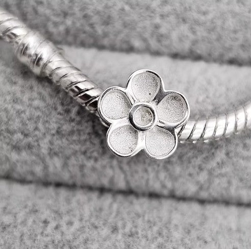 Forget-Me-Not Floral Bead 925 Silver Memorial Charm – Ashes, Hair & Fur Memorial Keepsake | Charm Only – Bracelet Chain Not Included