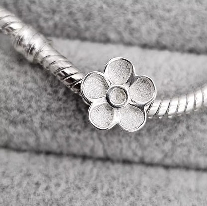 Forget-Me-Not Floral Bead 925 Silver Memorial Charm – Ashes, Hair & Fur Memorial Keepsake | Charm Only – Bracelet Chain Not Included