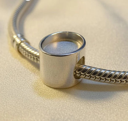 Silver Oval Cabochon Bead 925 Silver Memorial Charm – Ashes, Hair & Fur Memorial Keepsake | Charm Only – Bracelet Chain Not Included