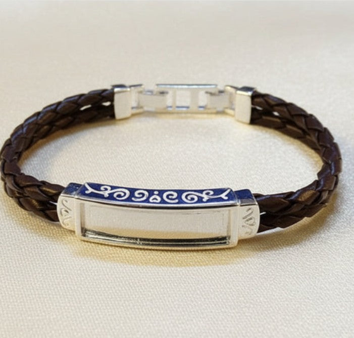 Solid Silver Gents Memorial Bracelet with Leather Strap – Ashes, Hair & Fur Keepsake – 925 Silver Setting