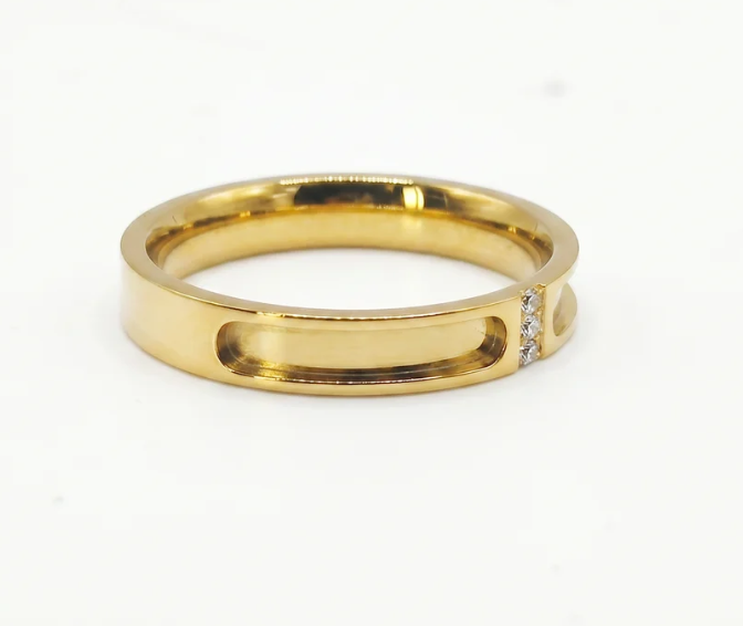 Zircon Part Channel Memorial Ring | 18ct Gold PVD Stainless Steel | Ashes, Hair & Fur Keepsake