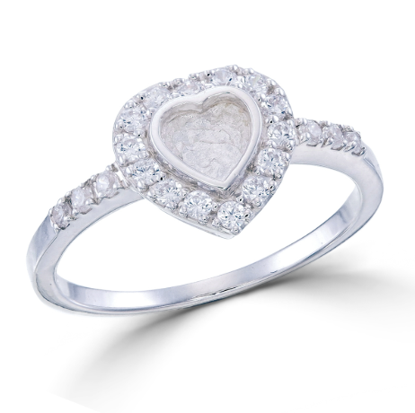 Heart CZ Halo Memorial Ring | 925 Sterling Silver | CZ Halo & Shoulders | Ashes, Hair & Fur Keepsake