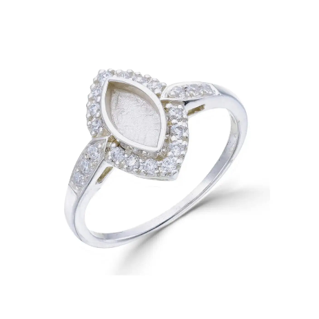 Marquise CZ Halo Memorial Ring | 925 Sterling Silver | CZ Halo & Shoulders | Ashes, Hair & Fur Keepsake