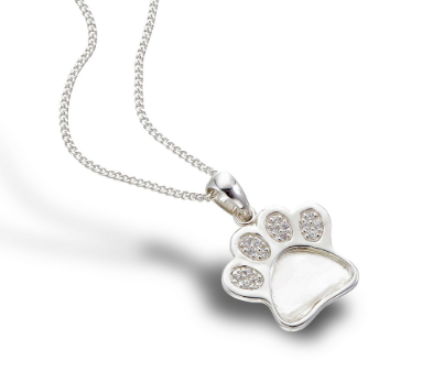 CZ Paw Print Pendant Necklace | 925 Sterling Silver | Ashes, Hair & Fur Memorial Keepsake