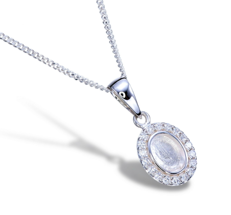 Oval CZ Halo Pendant Necklace | 925 Sterling Silver | Ashes, Hair & Fur Memorial Keepsake