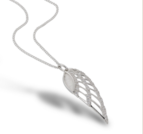 Angel Wing CZ Pendant Necklace | 925 Sterling Silver | Ashes, Hair & Fur Memorial Keepsake