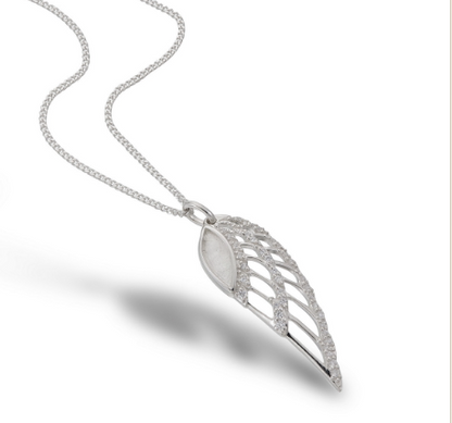 Angel Wing CZ Pendant Necklace | 925 Sterling Silver | Ashes, Hair & Fur Memorial Keepsake
