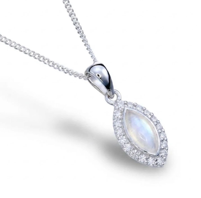 Marquise CZ Halo Pendant Necklace | 925 Sterling Silver | Ashes, Hair & Fur Memorial Keepsake