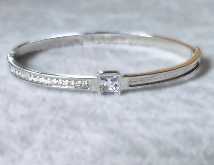 Zircon Quarter Fill Stainless Steel Bangle | Ashes, Hair & Fur Memorial Keepsake