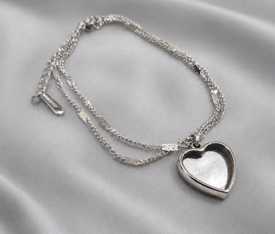 Double Chain Heart Bracelet | Ashes, Hair & Fur Memorial Keepsake