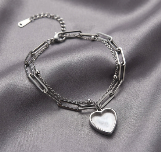 Double Chain Heart Paperclip Bracelet | Ashes, Hair & Fur Memorial Keepsake