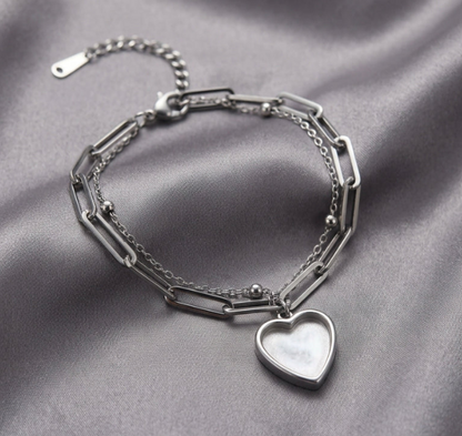 Double Chain Heart Paperclip Bracelet | Ashes, Hair & Fur Memorial Keepsake