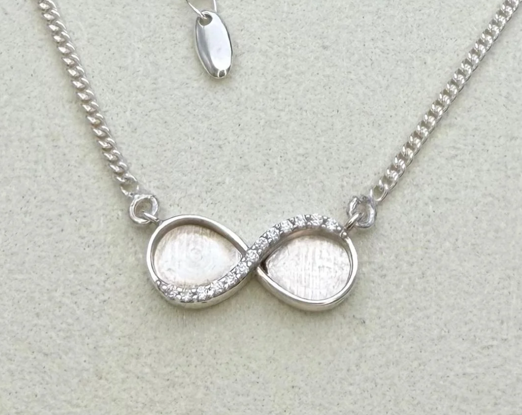 Infinity CZ Necklace | 925 Sterling Silver | Two-Bezel Ashes, Hair & Fur Memorial Keepsake