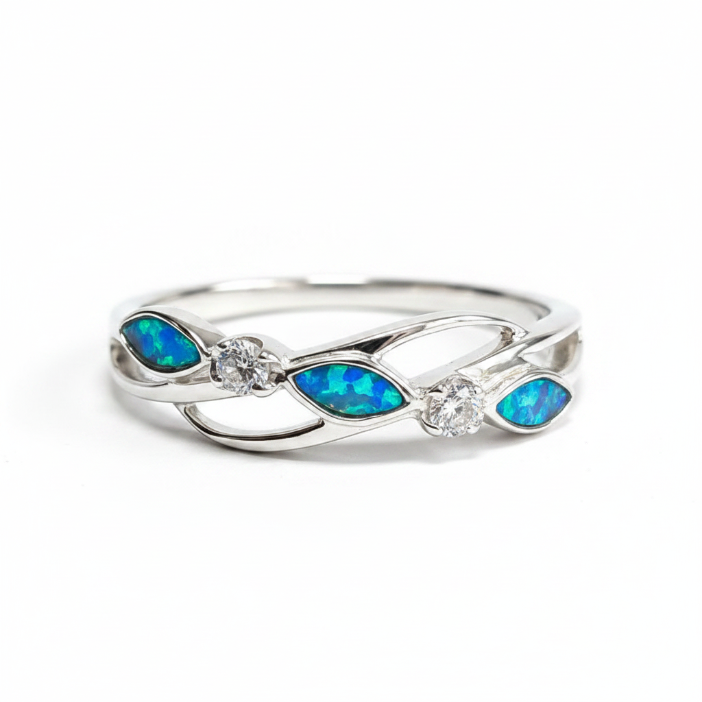 Blue opal 3 stone eternity