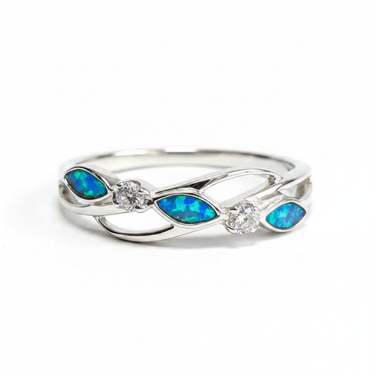 Blue opal 3 stone eternity