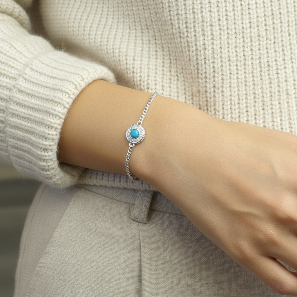 Blue opal bracelet on wrist