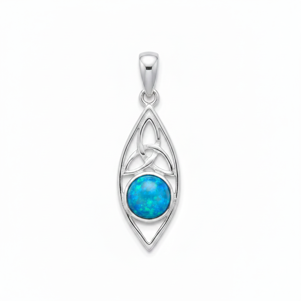 Blue opal Celtic marquise pendant