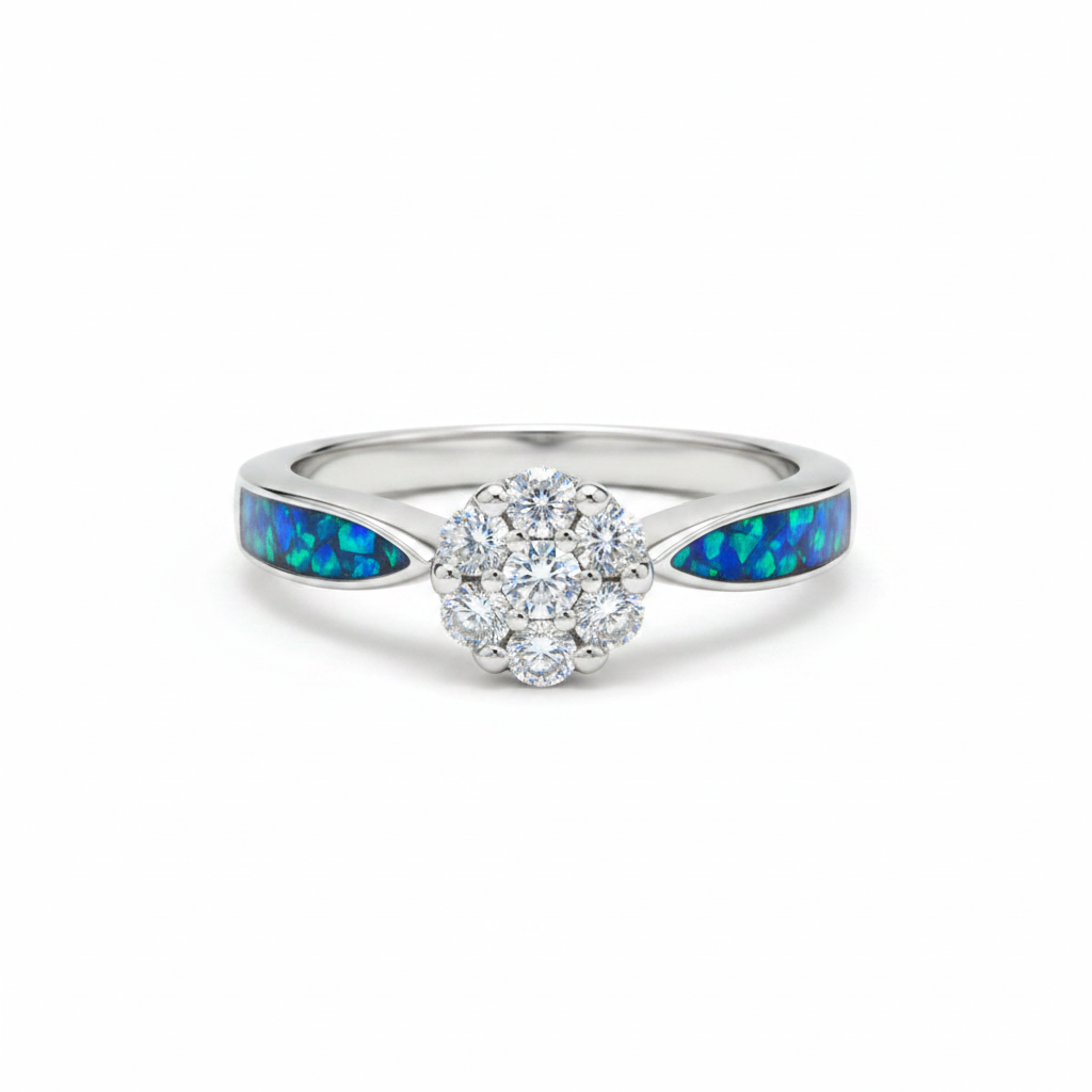 Blue opal cluster solitaire
