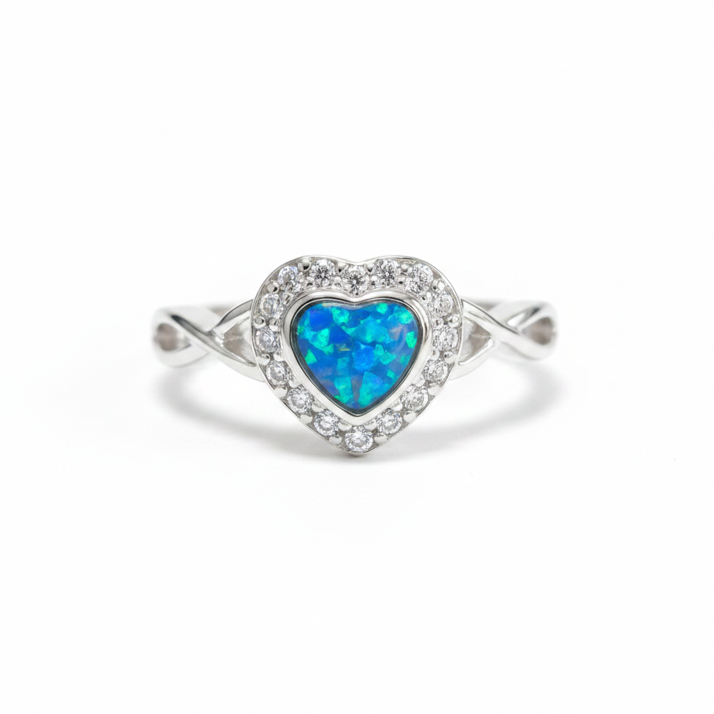 Blue opal CZ infinity heart