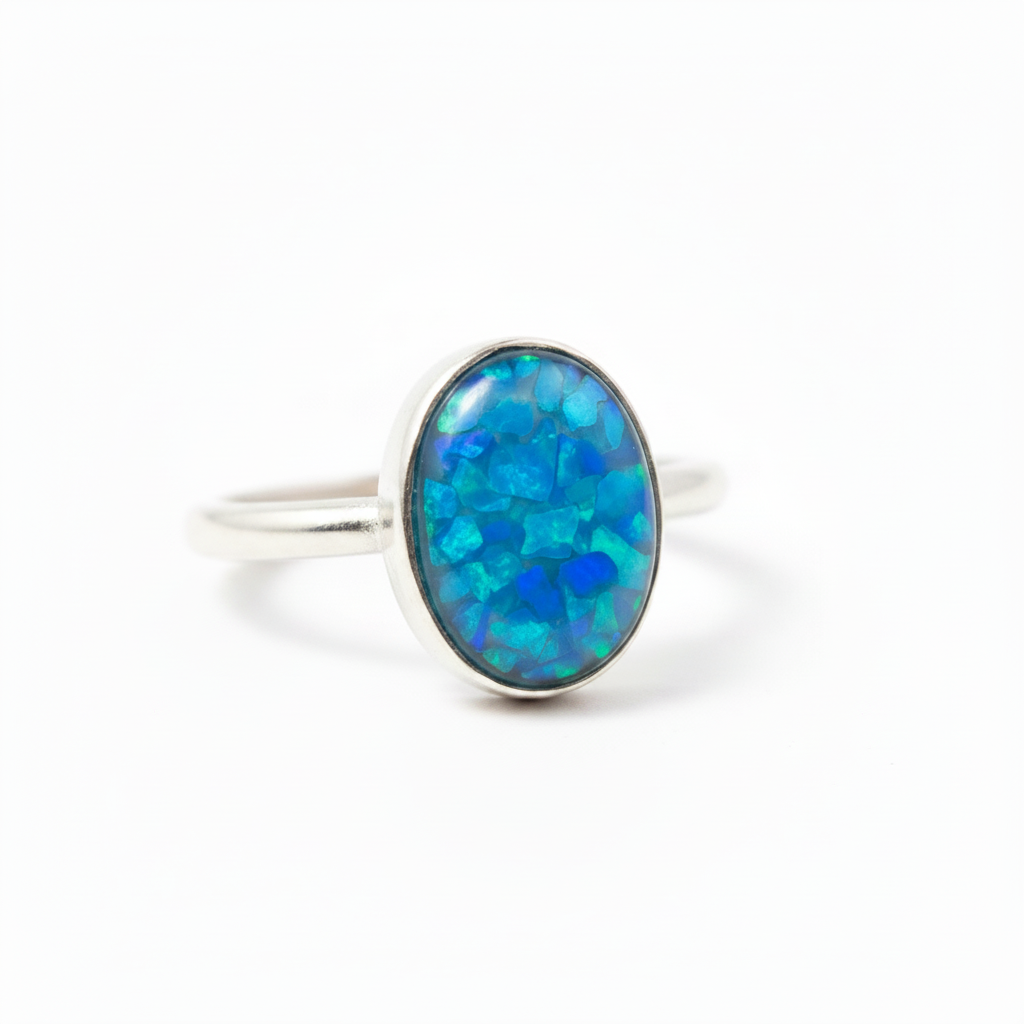Blue opal flat resin oval ring