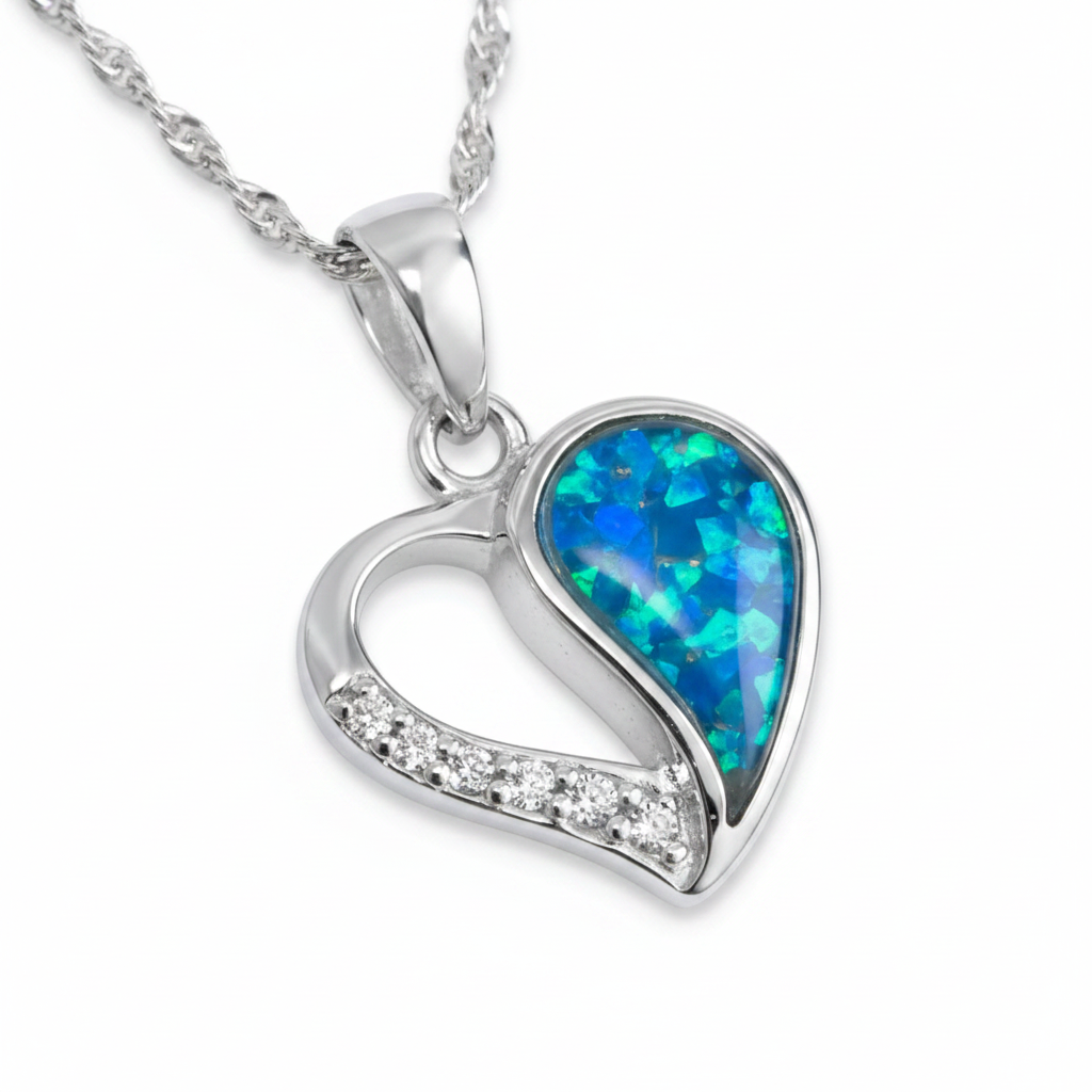 Blue opal half heart pendant