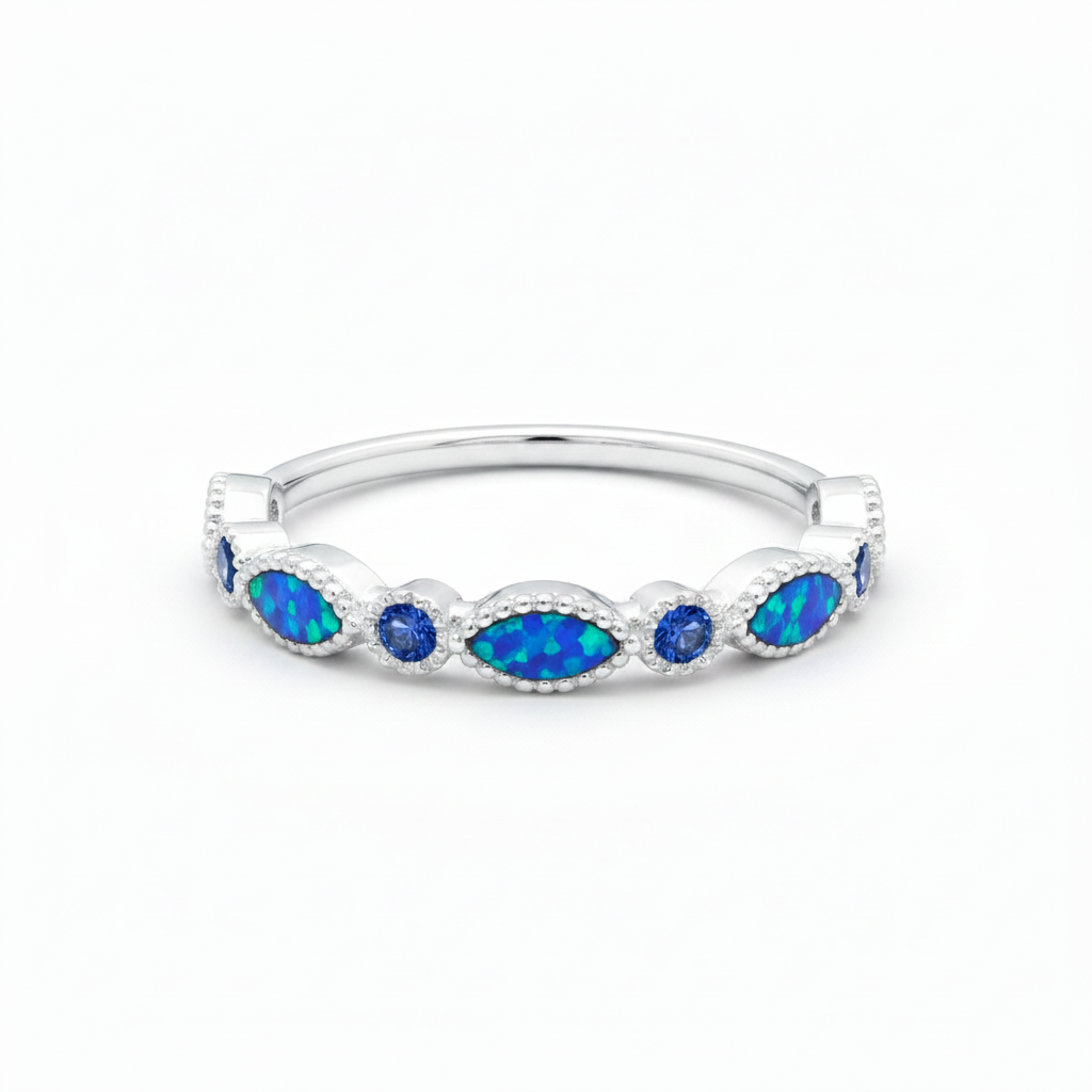 Blue opal marquise birthstone ring