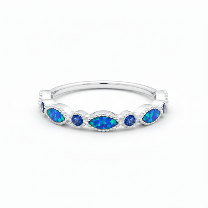 Blue opal marquise birthstone ring
