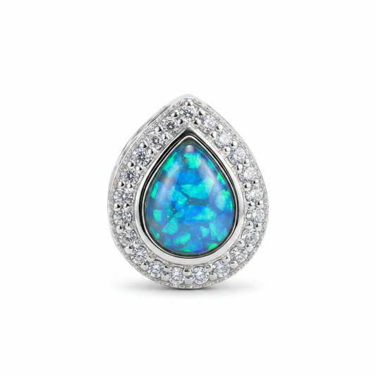 Blue opal pear CZ charm