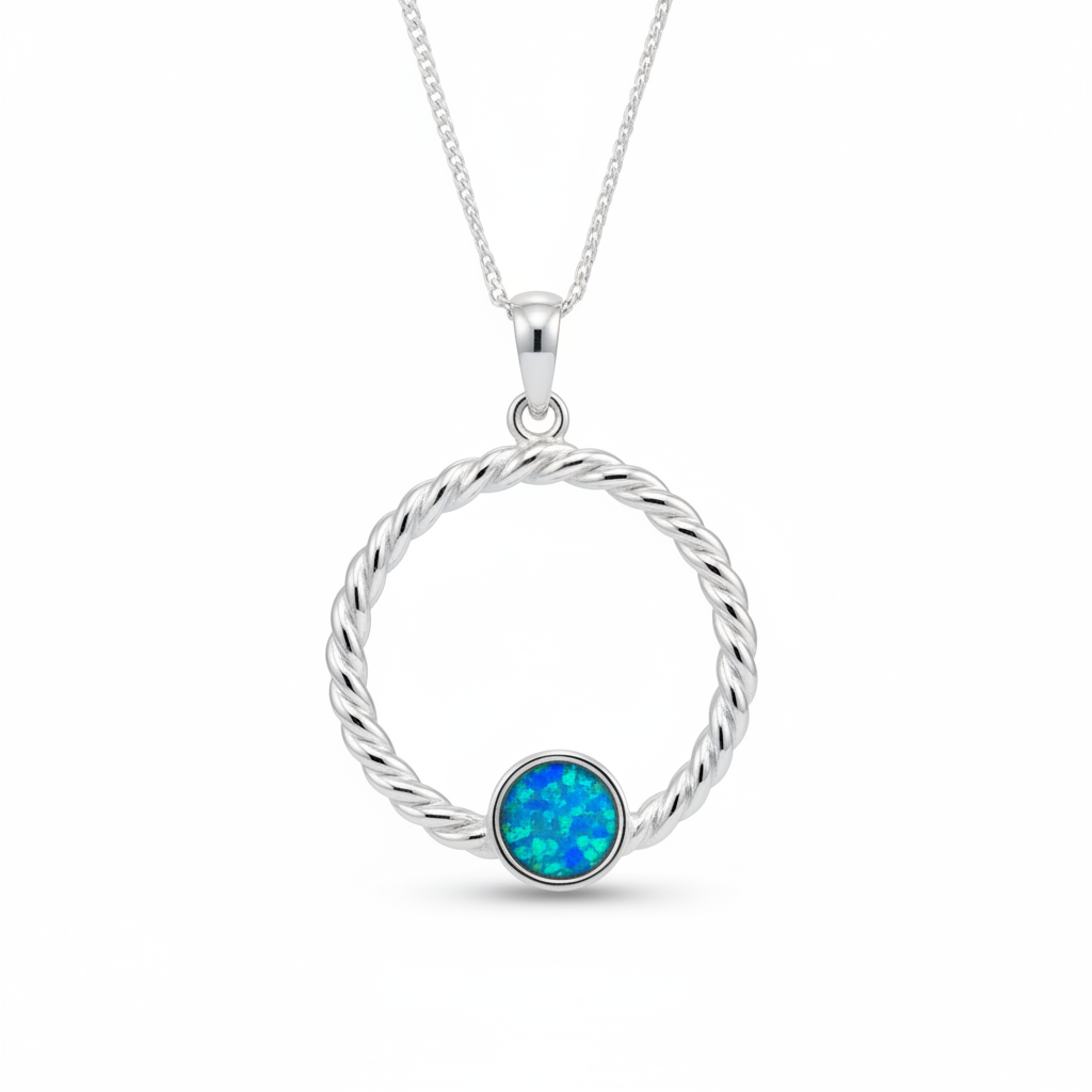 Blue opal round rope pendant
