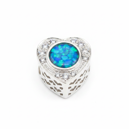 Blue opal round setting heart charm