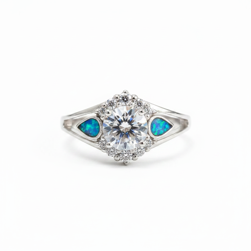 Blue opal solitaire & pear