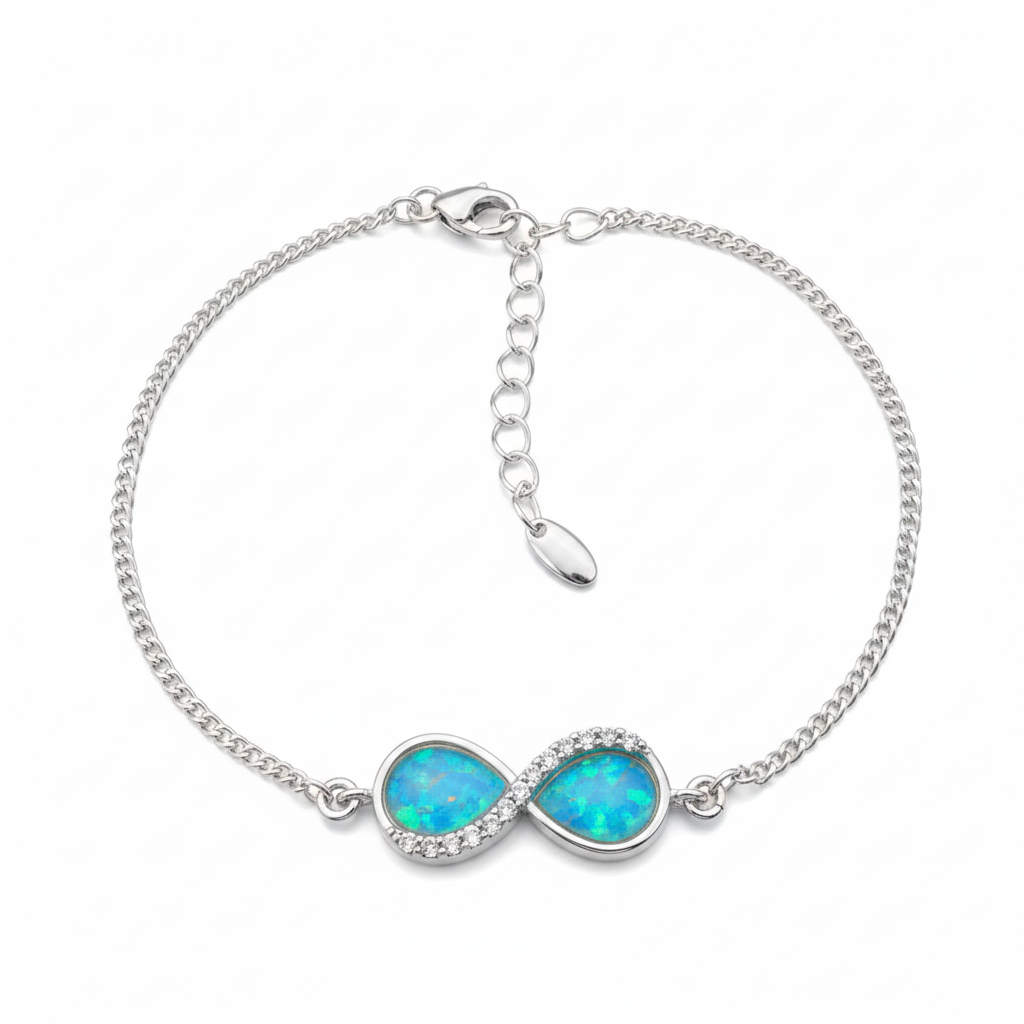 Bracelet with one blue and teal resin extension-chain detail