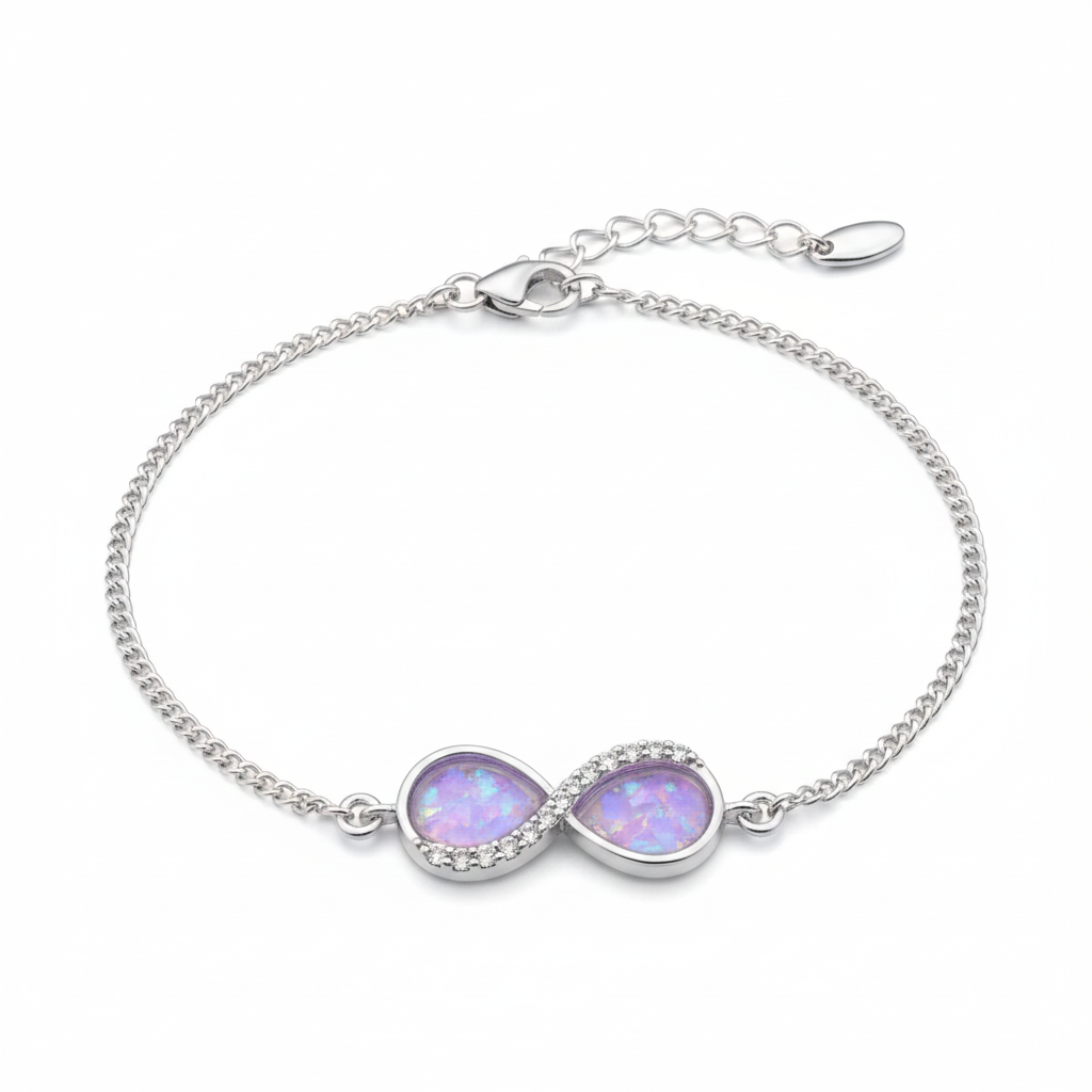 Bracelet with one lavender and purple resin extension-chain detail
