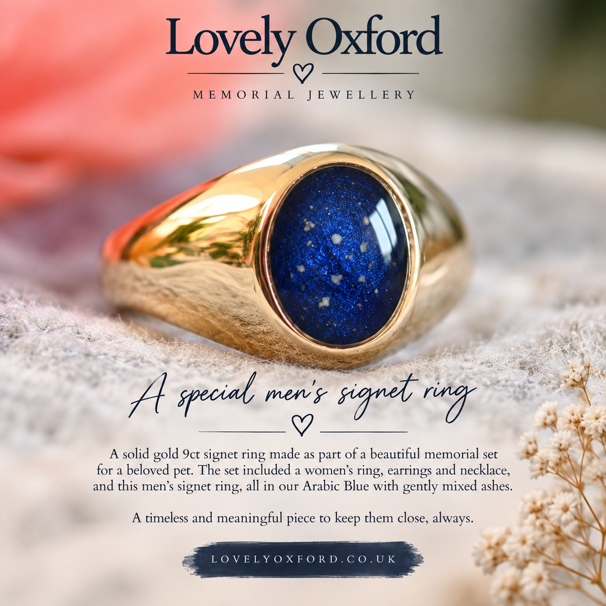MADE TO ORDER — 9ct Gold Men's Oval Signet Ring | Ashes, Hair & Fur Memorial Keepsake